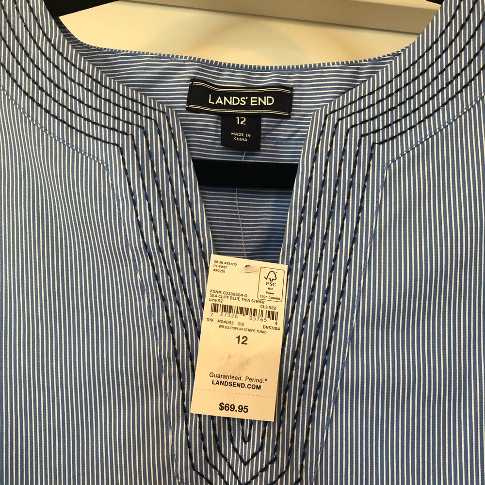 Lands End Blue & White Cotton Blouse - Picture 2 of 5